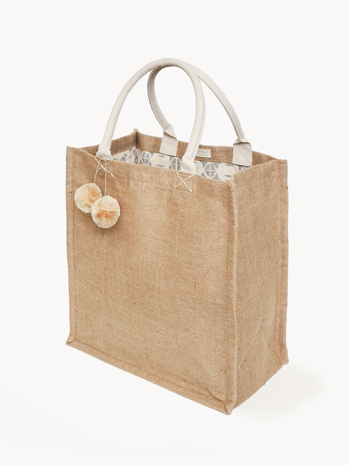 Jute Canvas Market Bag With Pompom by KORISSA