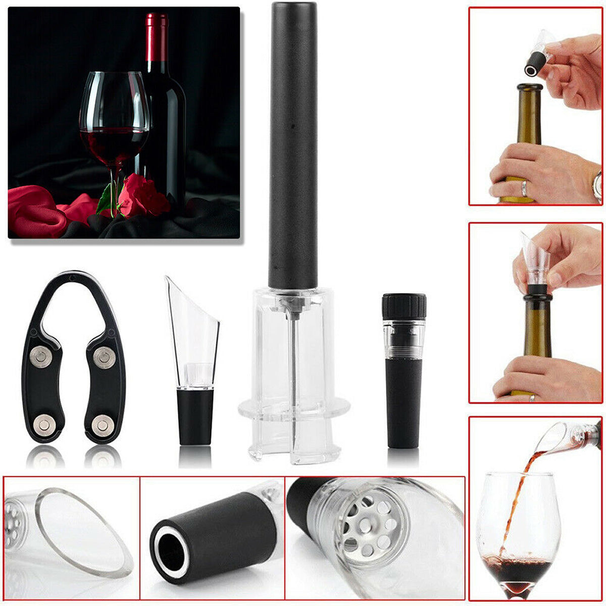  Pour And Preserve Set of 4 Foil Cutter Air Wine Opener Aerator And Wine Stopper by VistaShops VistaShops Perfumarie