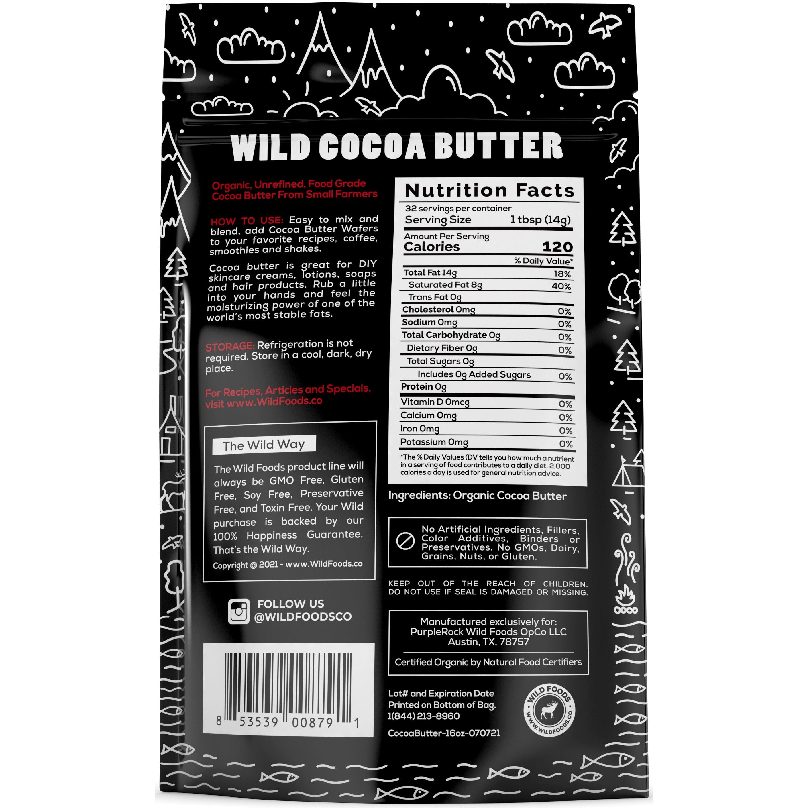 Cocoa Butter Wafers, Raw & Organic 16oz case of 6 by Wild Foods