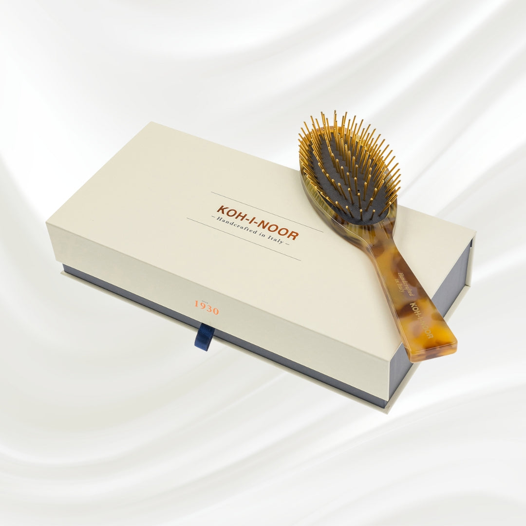 Luxury Pneumatic Hair Brush with Gold Plated Metal Pins - Honey by KOH-I-NOOR Beauty USA