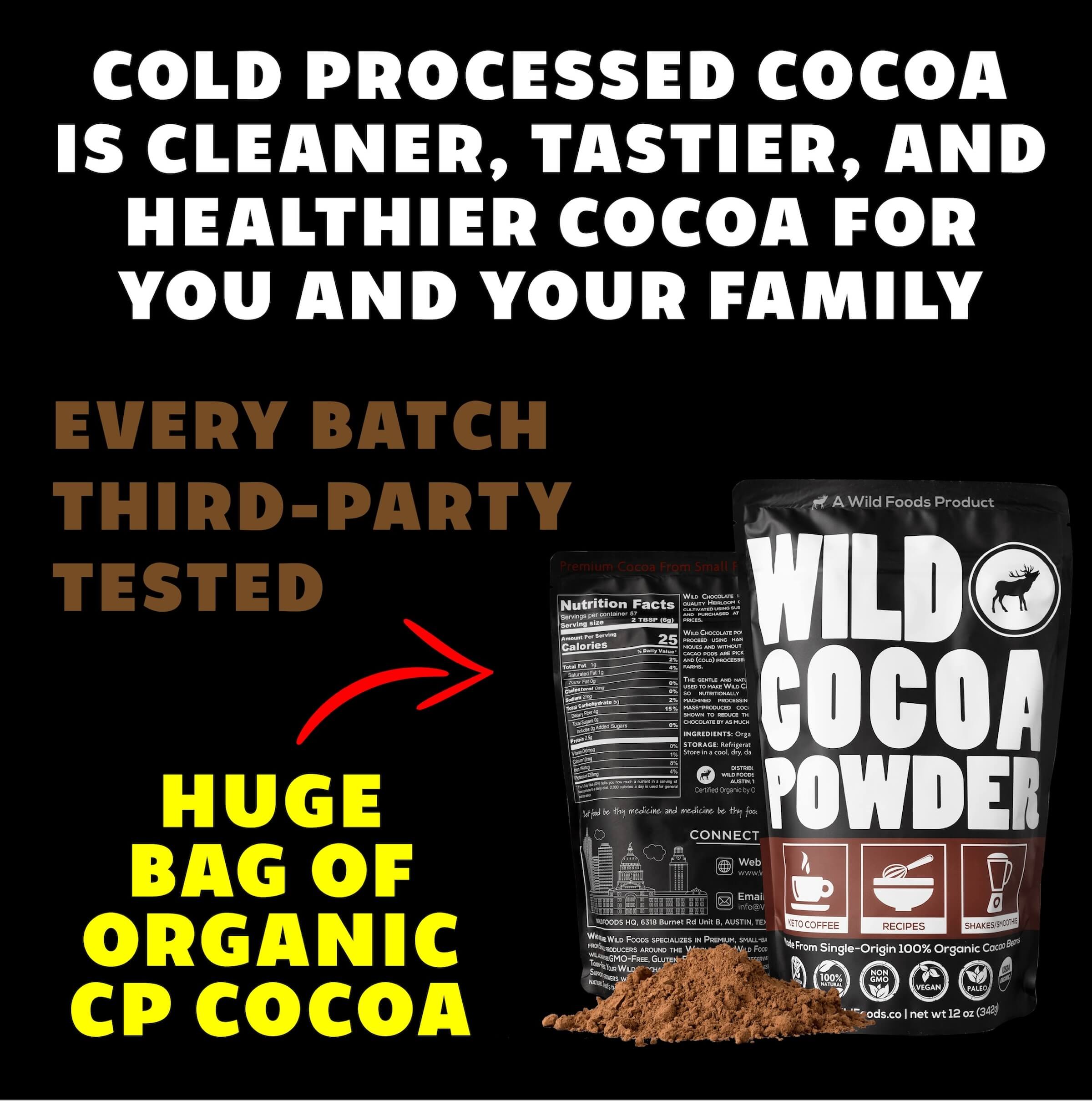 Wild Cocoa Powder - Organic from Peru, Single-Origin, Small farmers by Wild Foods