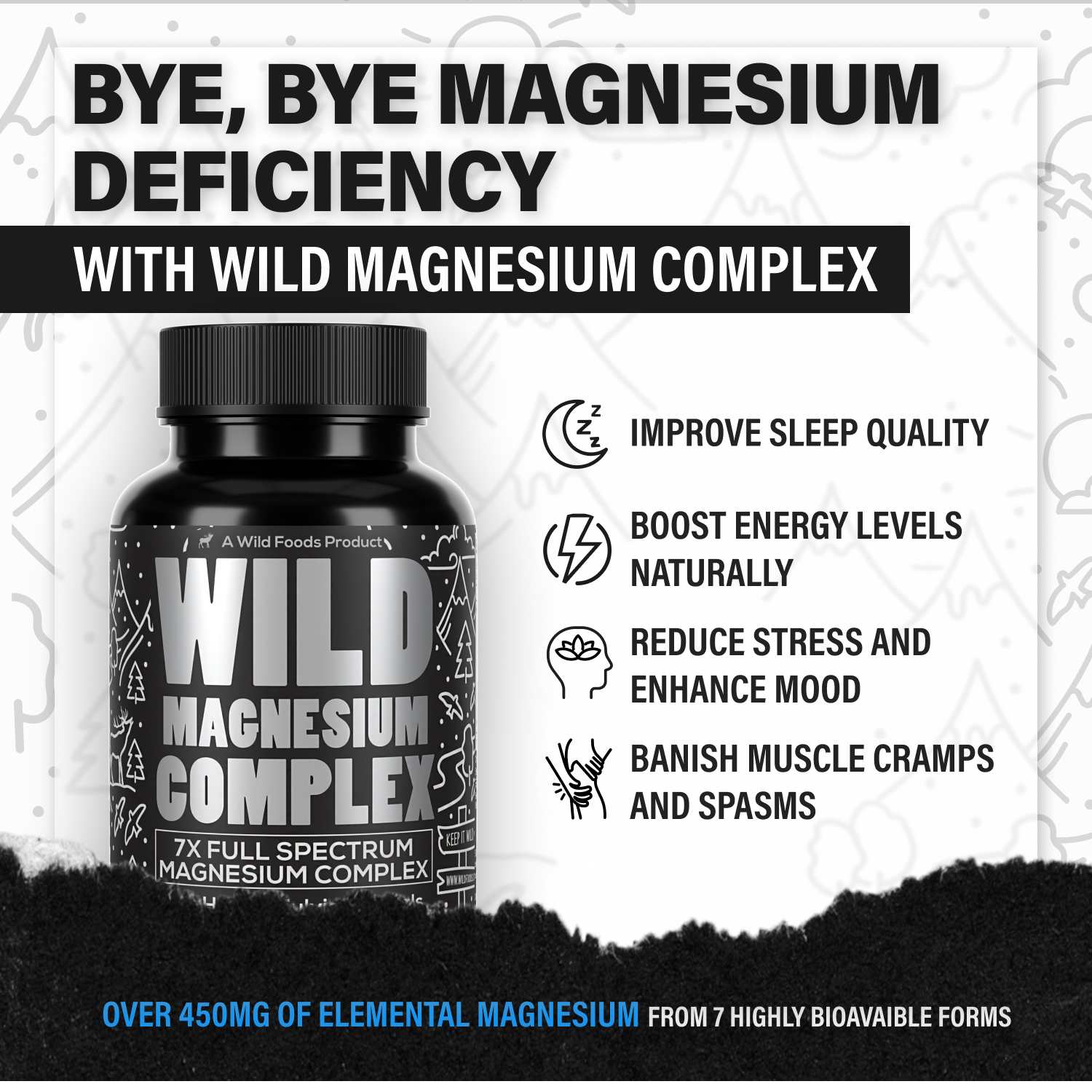 Wild Magnesium Complex - 7x Highly Bioavailable Forms - Over 450 mg of Elemental Magnesium by Wild Foods