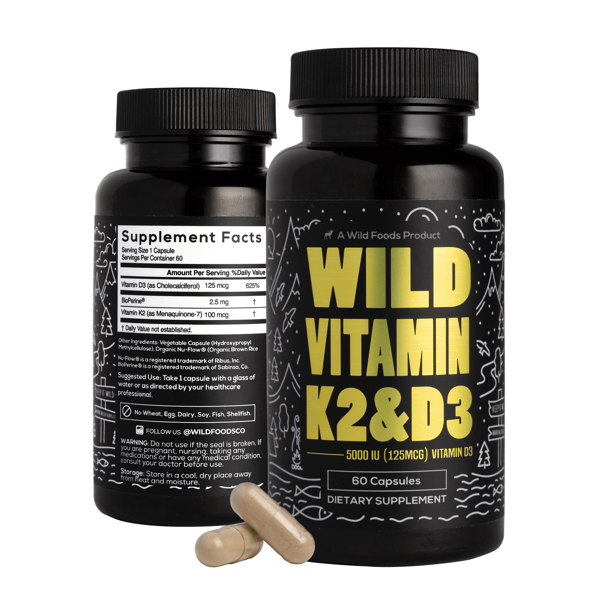 Vitamin K2 (MK-7) & Vitamin D3 (5000 IU) & Black Pepper Extract by Wild Foods