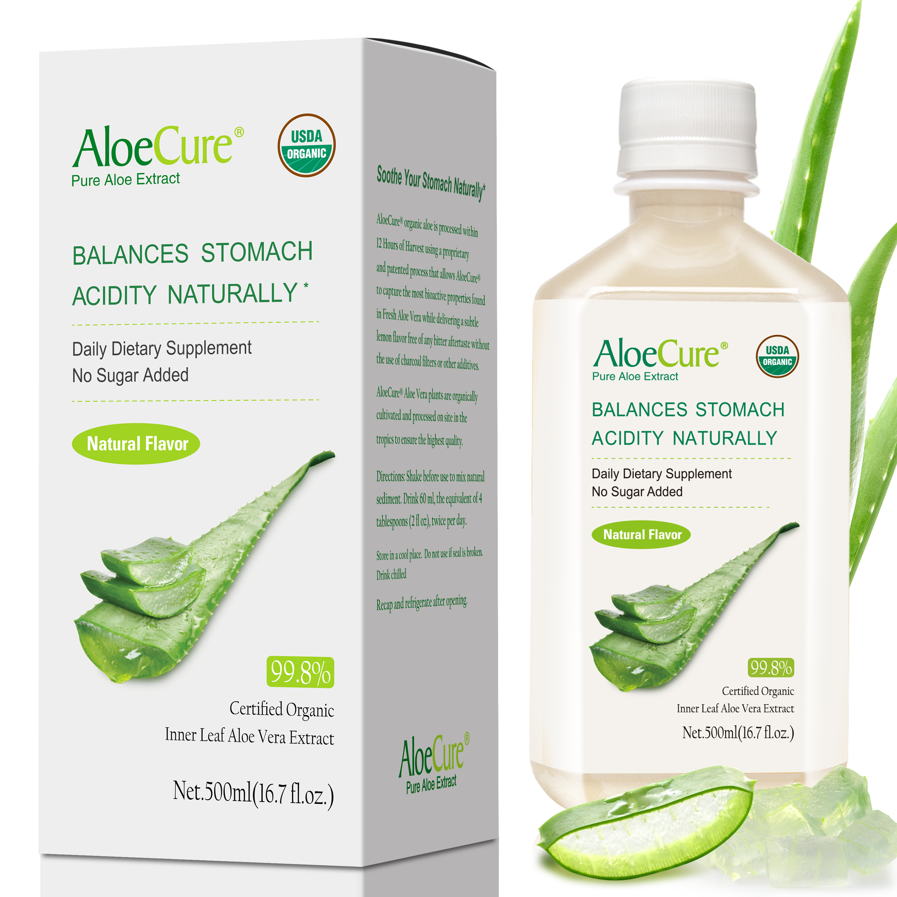 Pure Aloe Vera Juice Natural Flavor - USDA Certified Organic by AloeCure