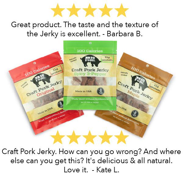 Craft Pork Jerky Sample - 1 pack of each flavor (3 total) by Big Fork Brands