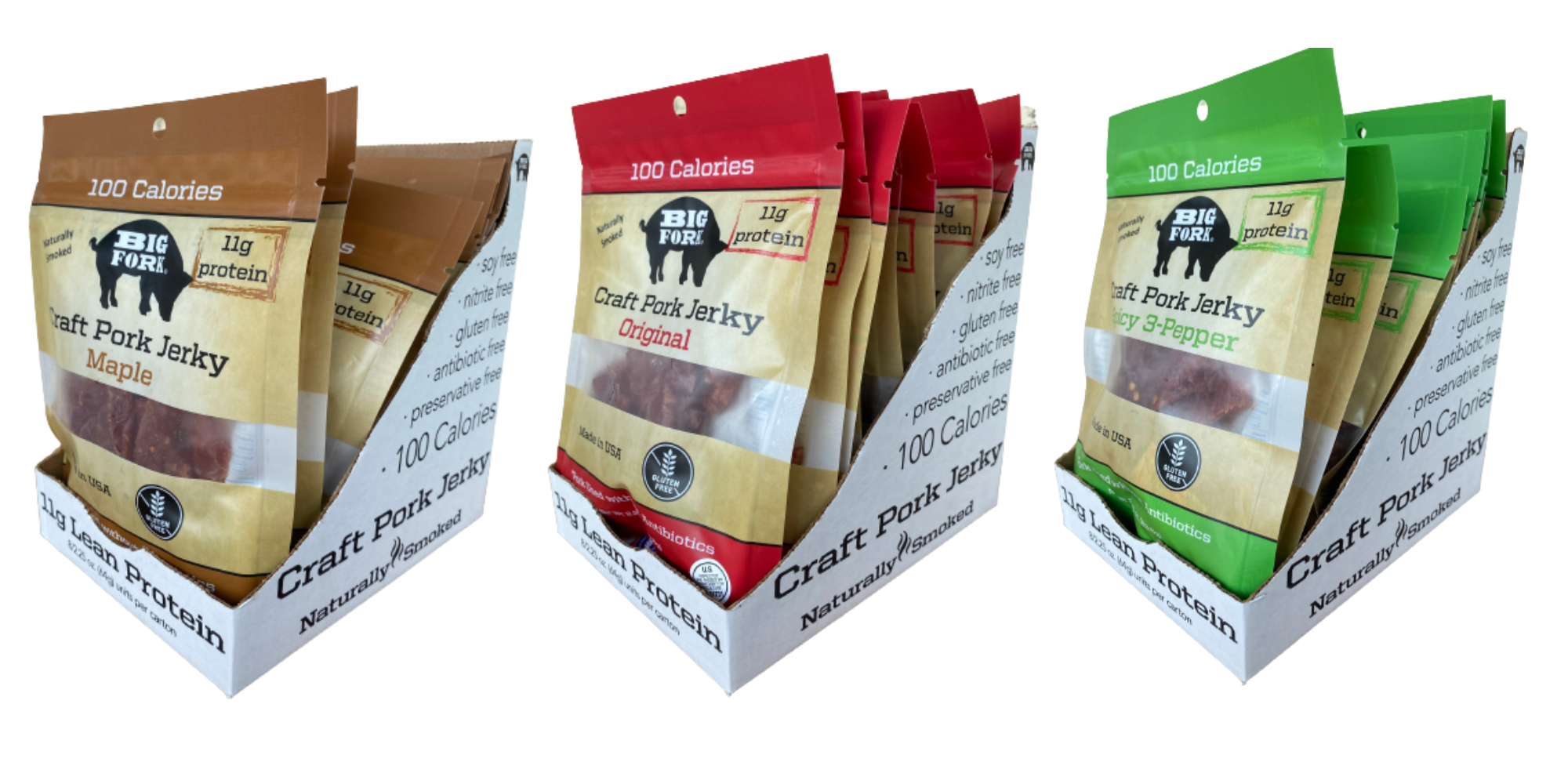 Craft Pork Jerky Collection (24 bags, 8 of each flavor) by Big Fork Brands