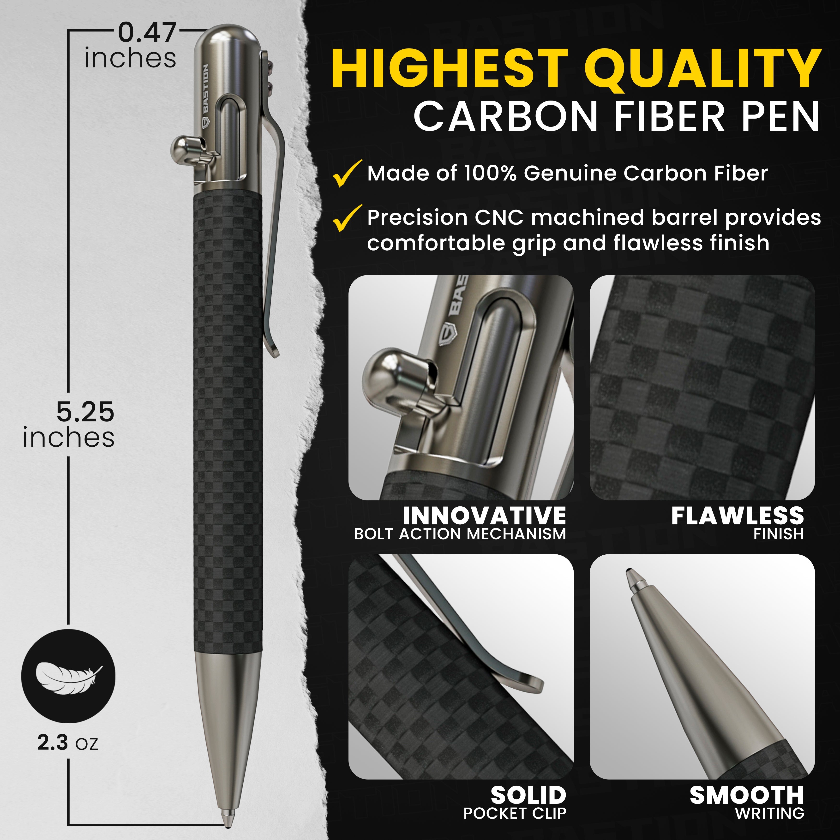  Carbon Fiber and Stainless Steel - Bolt Action Pen by Bastion® by Bastion Bolt Action Pen Bastion Bolt Action Pen Perfumarie