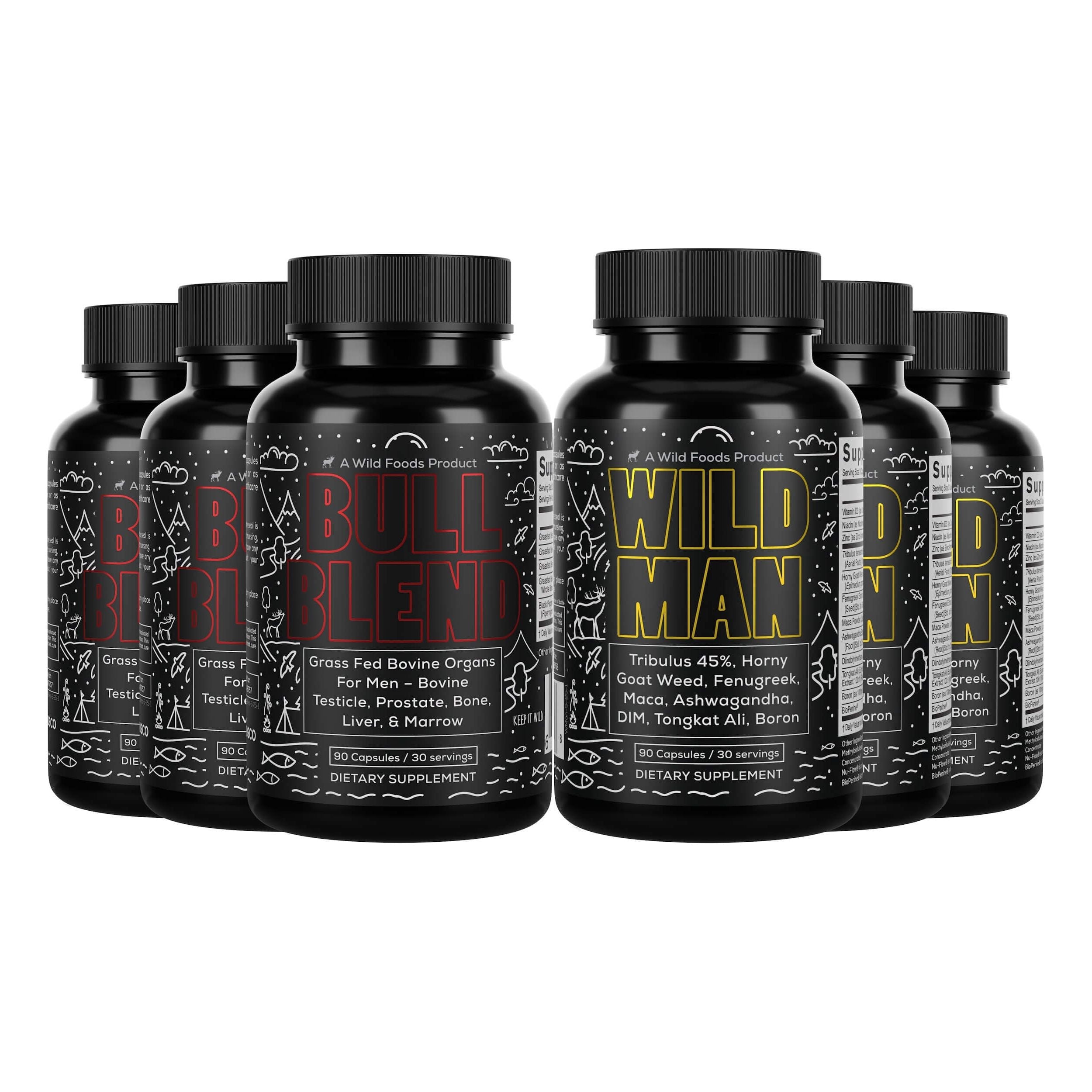 The Wild Man Stack: Bull Blend Organs Complex + Wild Man Herbal Mineral Natural Testosterone Support by Wild Foods