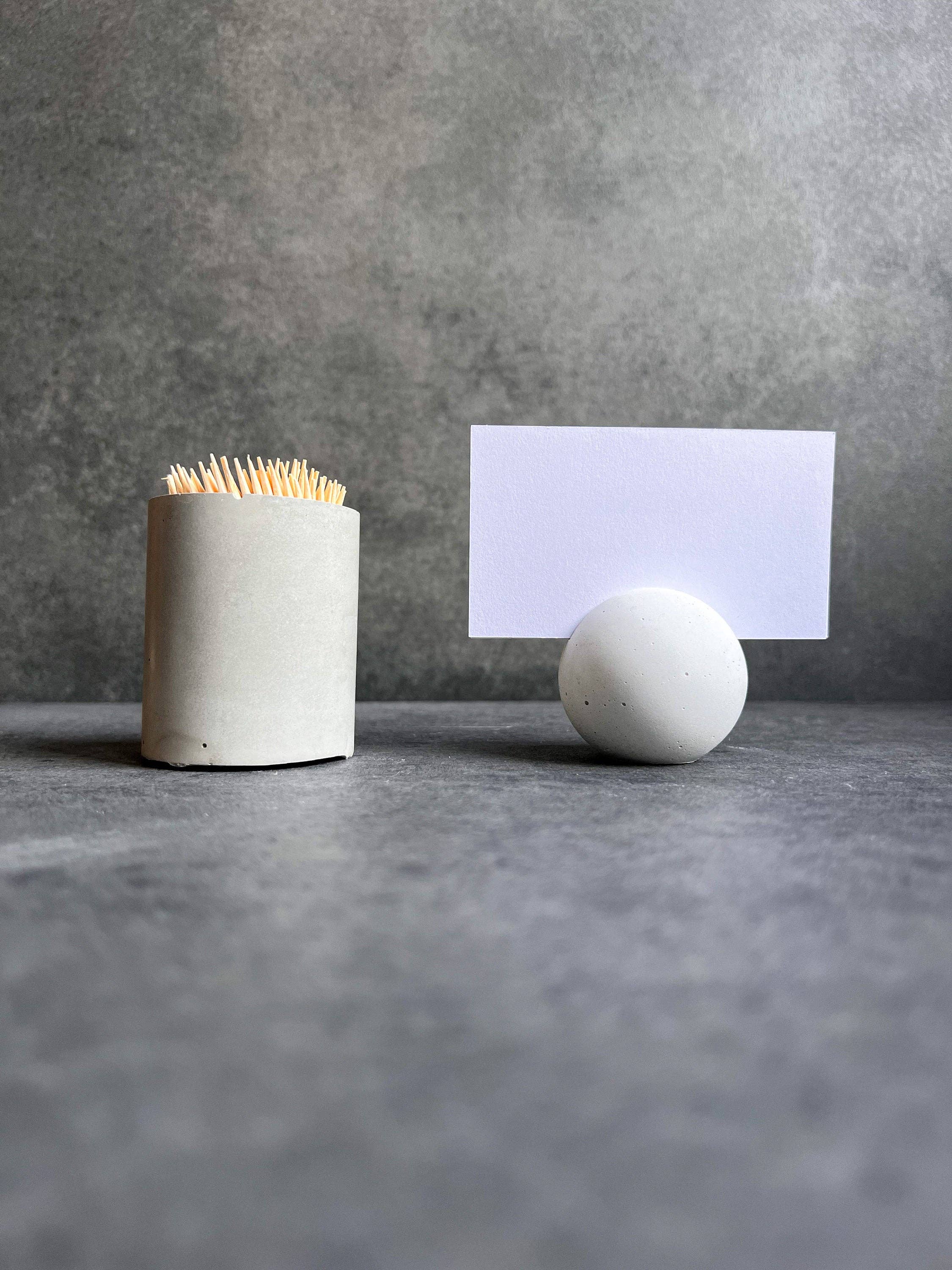 Minimal Loot Design - Sphere Concrete Business Card Holder, Round Cement Card Stand, Desk Organizer, Industrial Office Decor, Desk Accessories, Office Gifts, Ball: Cement Gray