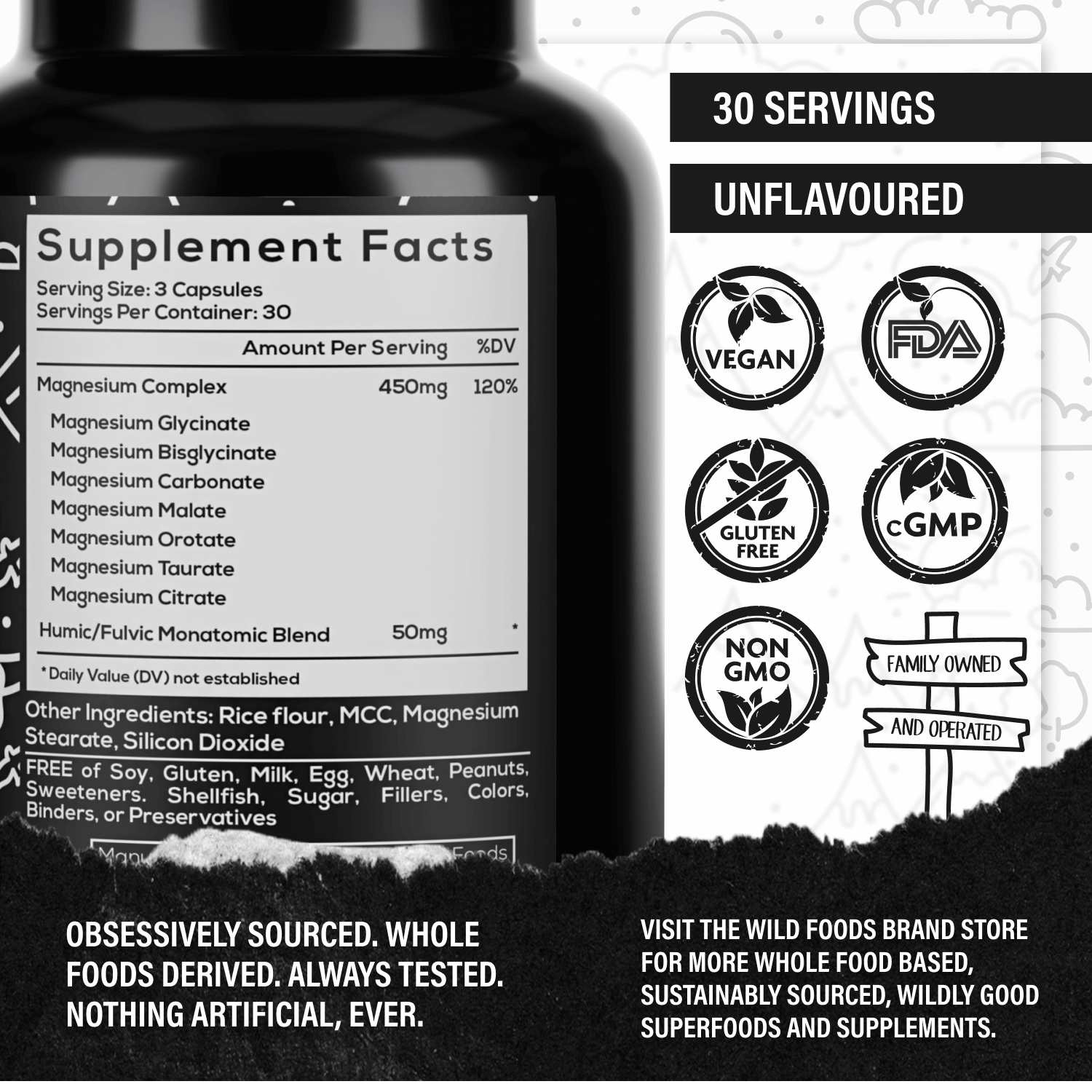 Wild Magnesium Complex - 7x Highly Bioavailable Forms - Over 450 mg of Elemental Magnesium by Wild Foods