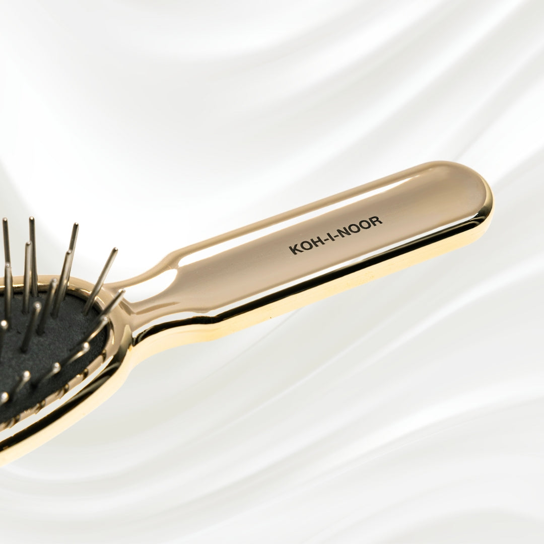 7112G KOH-I-NOOR Metallic hairbrush with gold plated handle, and metallic pins; KOH-I-NOOR's logo stamped on the handle