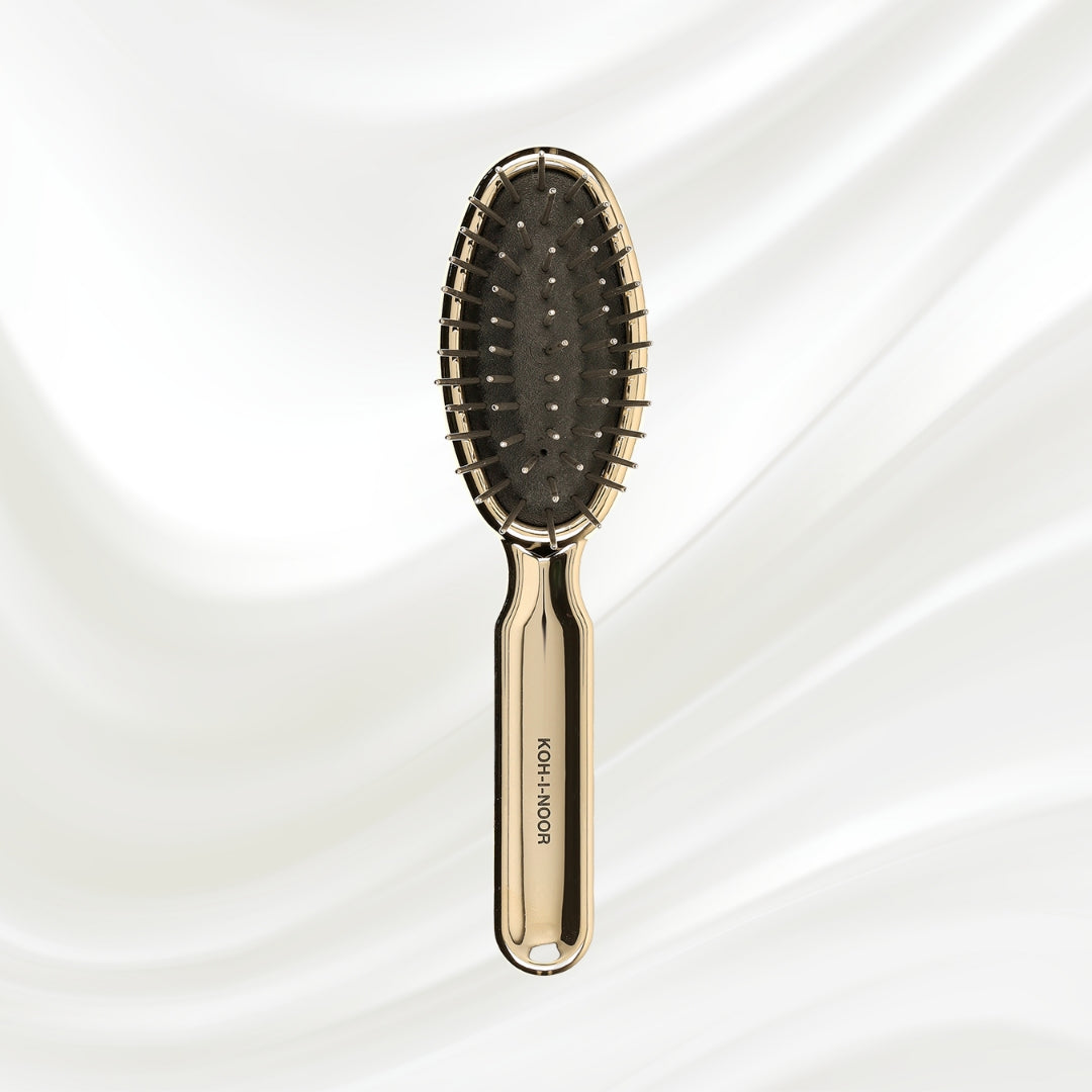 7112G KOH-I-NOOR Metallic hairbrush with gold plated handle, and metallic pins; KOH-I-NOOR's logo stamped on the handle