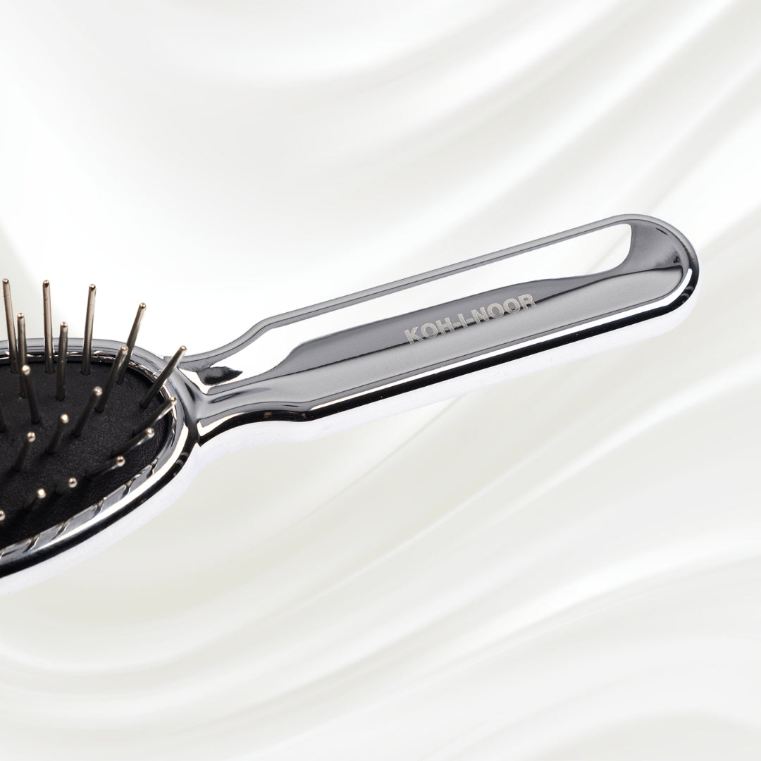 7112KK KOH-I-NOOR Metallic hairbrush with chrome plated handle, and metallic pins; KOH-I-NOOR's logo stamped on the handle