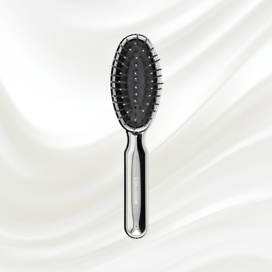 7112KK KOH-I-NOOR Metallic hairbrush with chrome plated handle, and metallic pins; KOH-I-NOOR's logo stamped on the handle