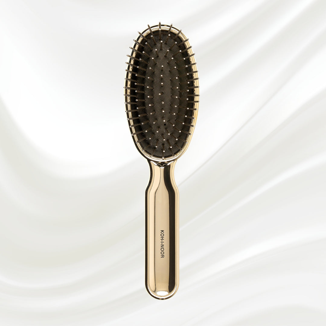 7113G KOH-I-NOOR Metallic hairbrush with gold plated handle, and metallic pins; KOH-I-NOOR's logo stamped on the comb
