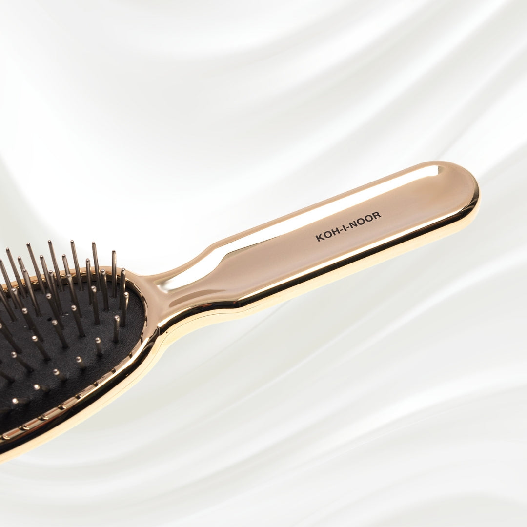 7113G KOH-I-NOOR Metallic hairbrush with gold plated handle, and metallic pins; KOH-I-NOOR's logo stamped on the handle