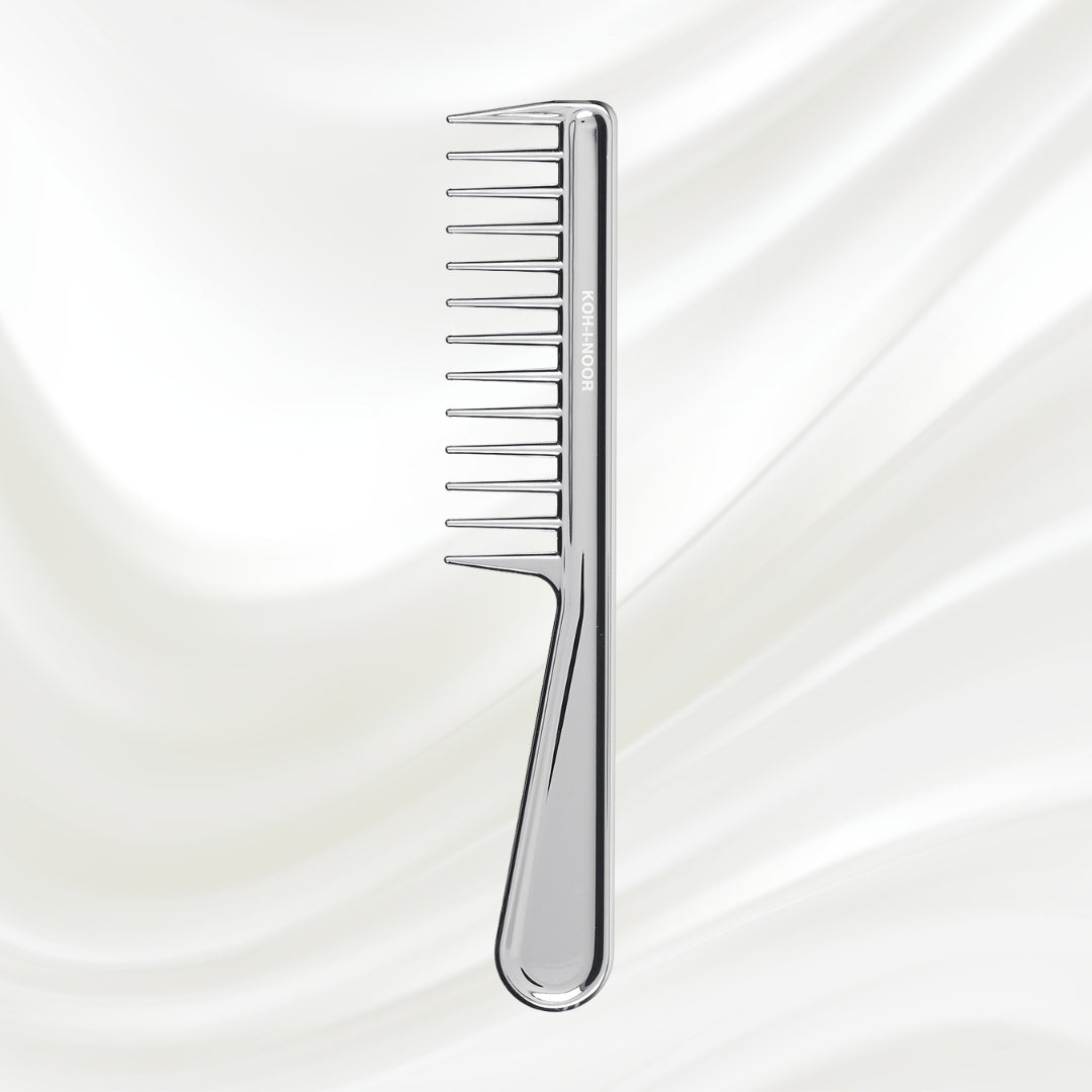 7130KK KOH-I-NOOR Metallic combwith chrome plated handle. KOH-I-NOOR's logo stamped on the comb