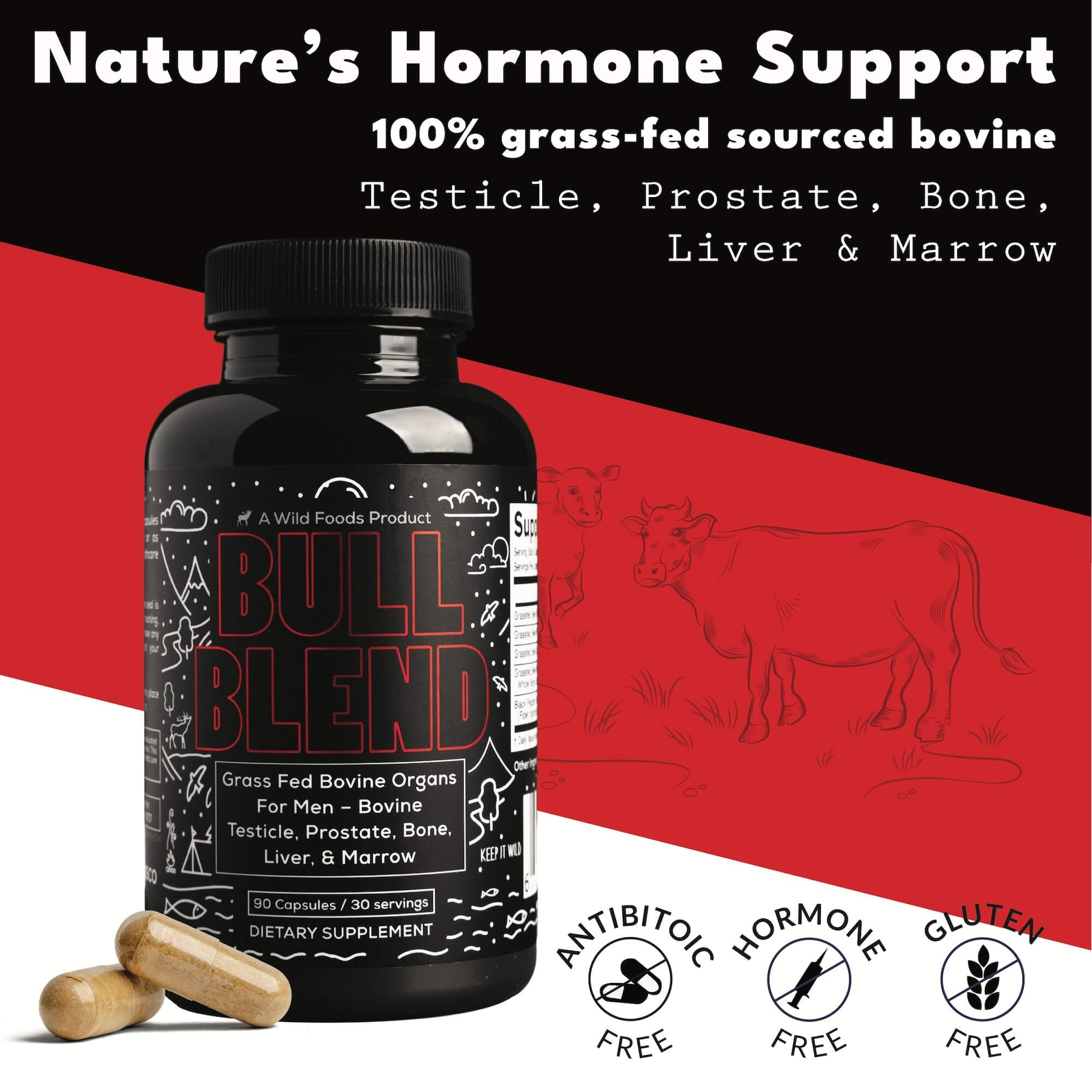 Bull Blend: Beef Organ Complex For Hormones - Bovine Prostate, Bone, Liver & Marrow by Wild Foods