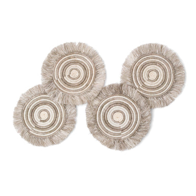  Fringed Taupe Geo Drink Coasters, Set of 4 by Kazi Goods - Wholesale Kazi Goods - Wholesale Perfumarie