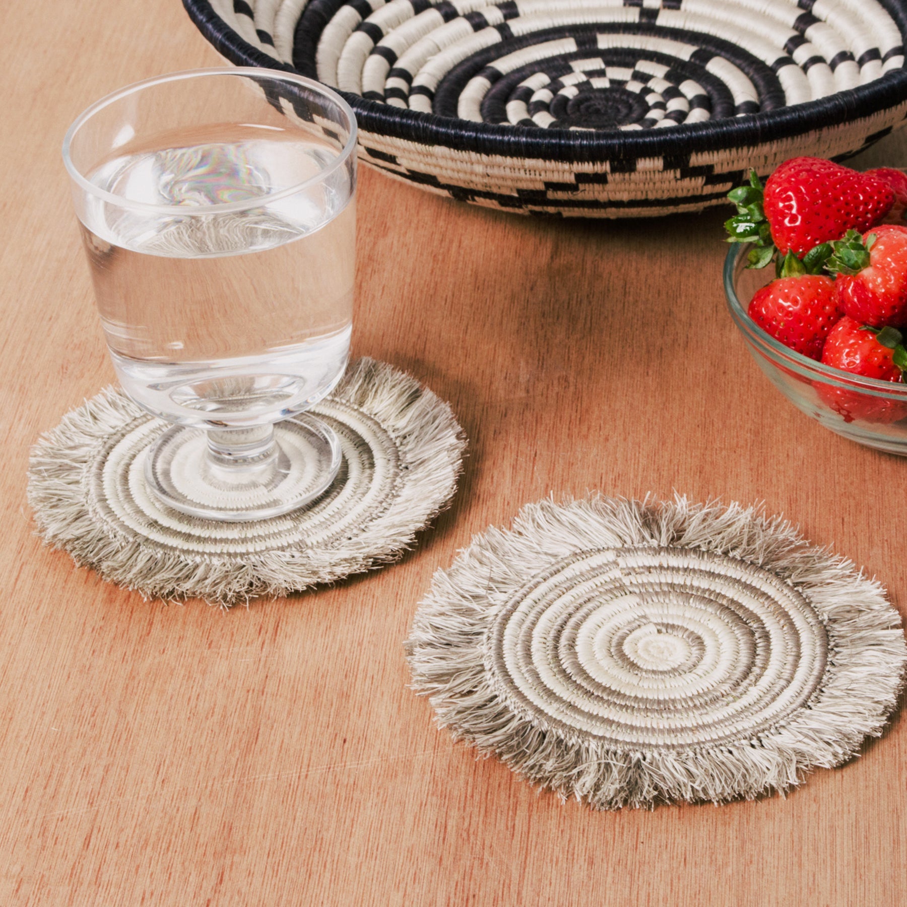  Fringed Taupe Geo Drink Coasters, Set of 4 by Kazi Goods - Wholesale Kazi Goods - Wholesale Perfumarie