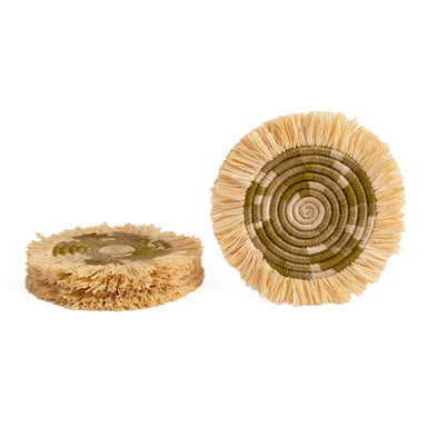  Restorative Greens Fringed Coasters - Mossy, Set of 4 by Kazi Goods - Wholesale Kazi Goods - Wholesale Perfumarie
