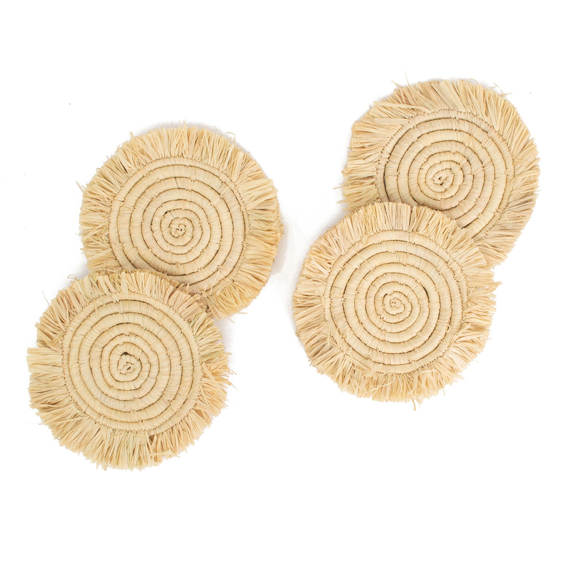  Neutral Fringed Coasters - Natural, Set of 4 by Kazi Goods - Wholesale Kazi Goods - Wholesale Perfumarie