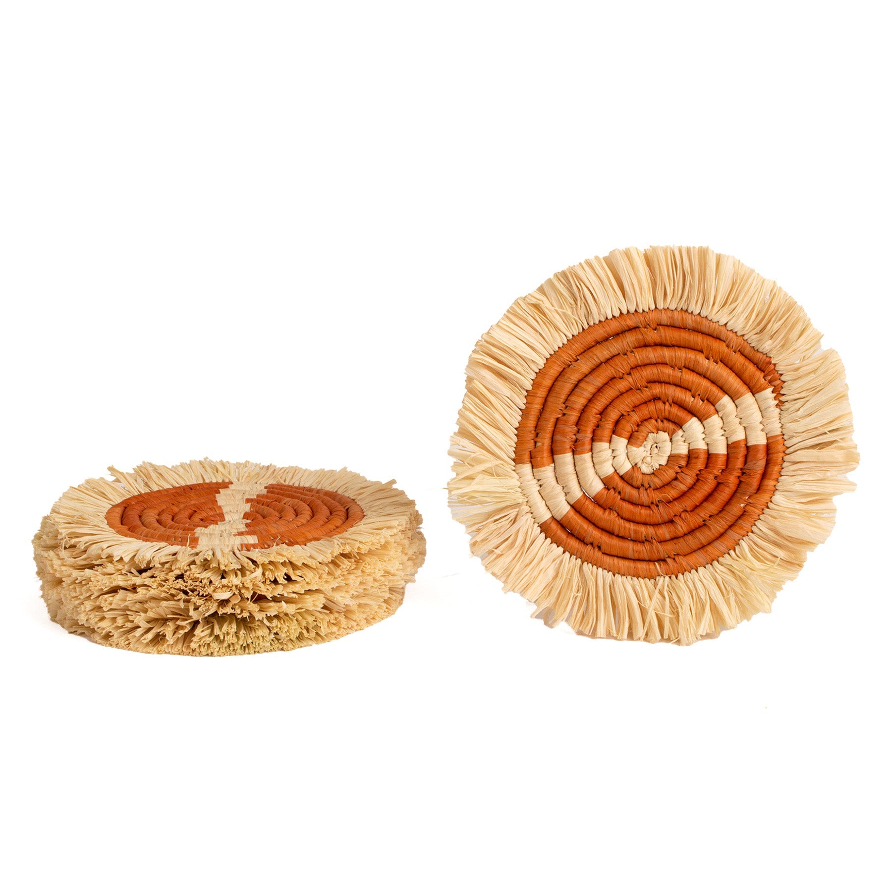  Earthen Craft Fringed Coasters - Earth Orange, Set of 4 by Kazi Goods - Wholesale Kazi Goods - Wholesale Perfumarie