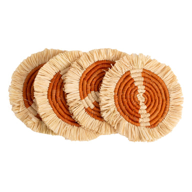  Earthen Craft Fringed Coasters - Earth Orange, Set of 4 by Kazi Goods - Wholesale Kazi Goods - Wholesale Perfumarie
