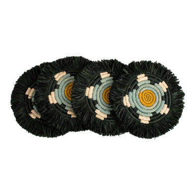  Seratonia Fringed Coasters - Oasis, Set of 4 by Kazi Goods - Wholesale Kazi Goods - Wholesale Perfumarie