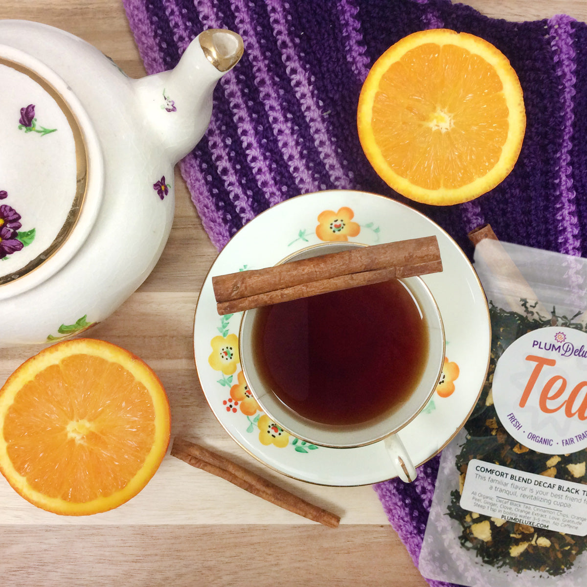 Comfort Blend Decaf Black Tea (Orange - Cinnamon) by Plum Deluxe Tea