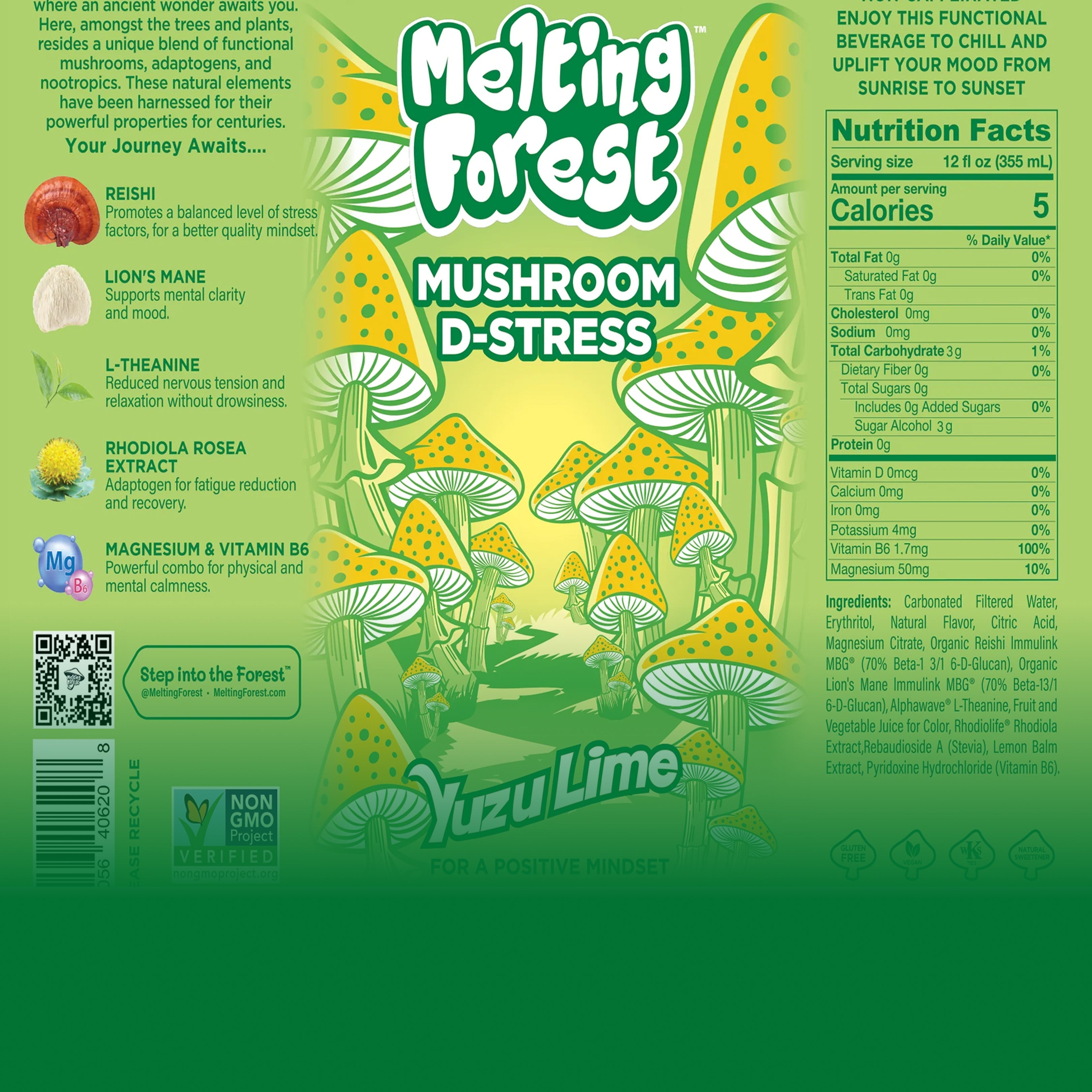 Mushroom D-Stress Drink 12 Pack - Yuzu Lime by Melting Forest