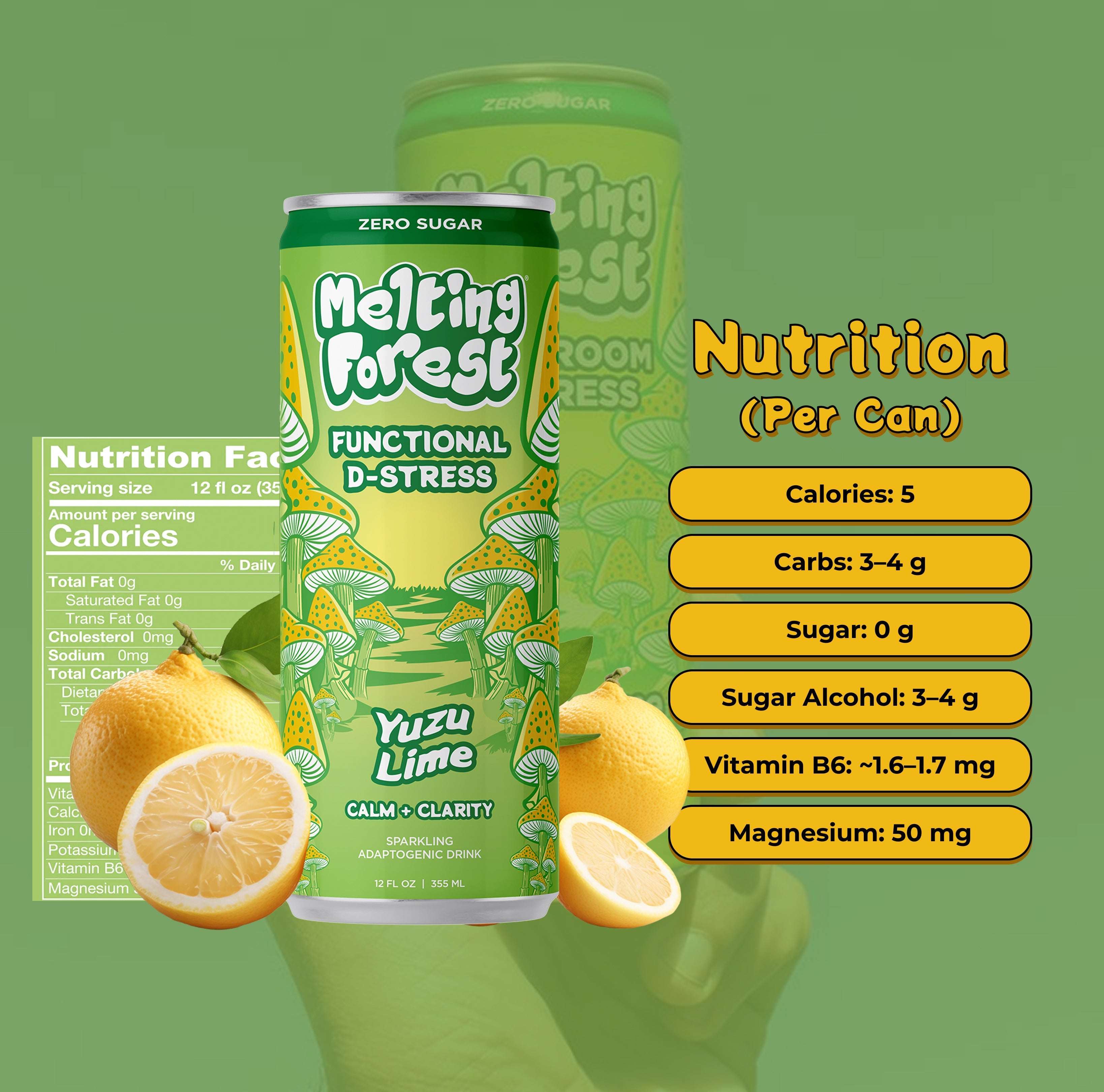 Mushroom D-Stress Drink 12 Pack - Yuzu Lime by Melting Forest