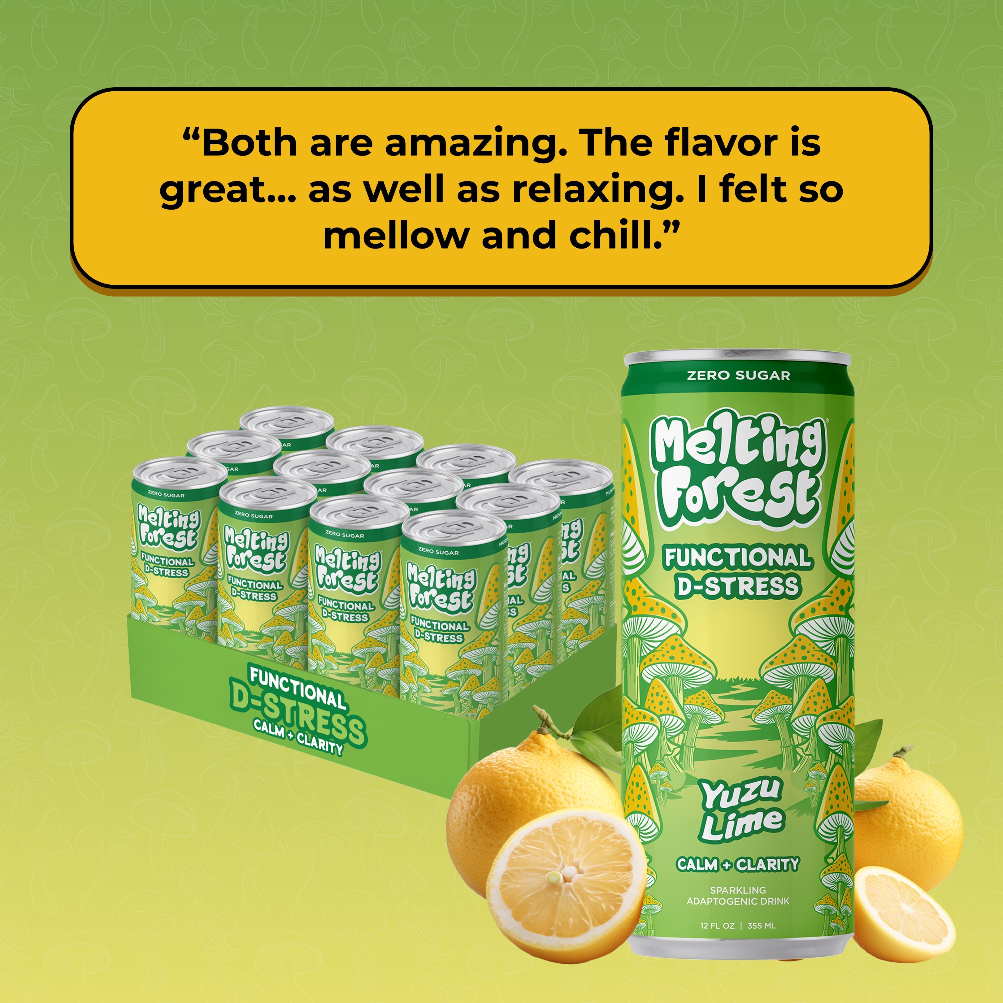Mushroom D-Stress Drink 12 Pack - Yuzu Lime by Melting Forest