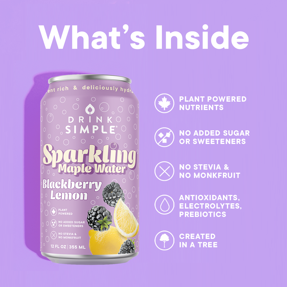 Mixed 12 Pack Sparkling Maple Waters- 4 Flavors: Cherry Cola, Raspberry Lemon, Blackberry Lemon, and Orange Cream by Drink Simple