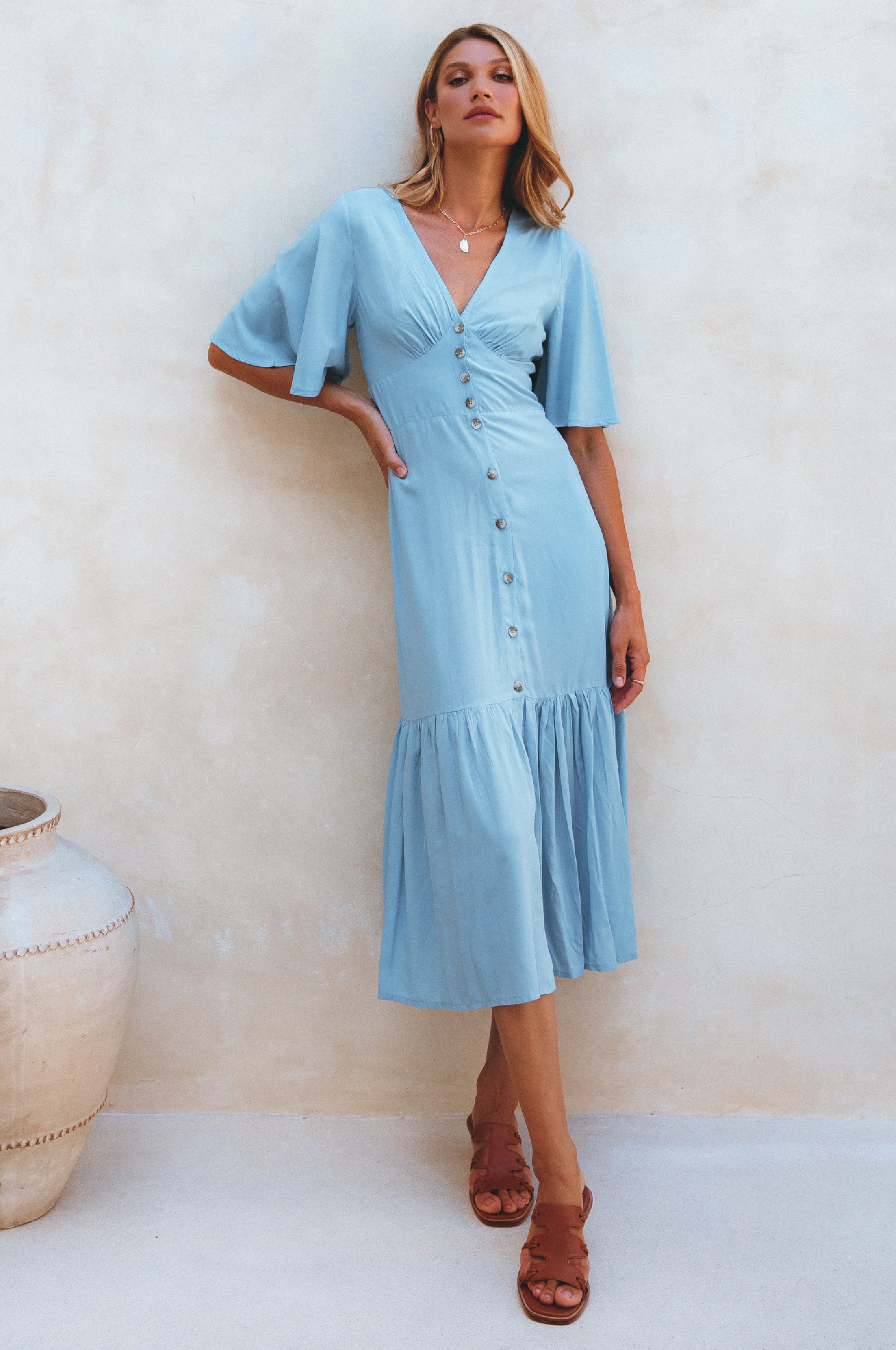 Donna Button Down Midi Dress by Bali ELF