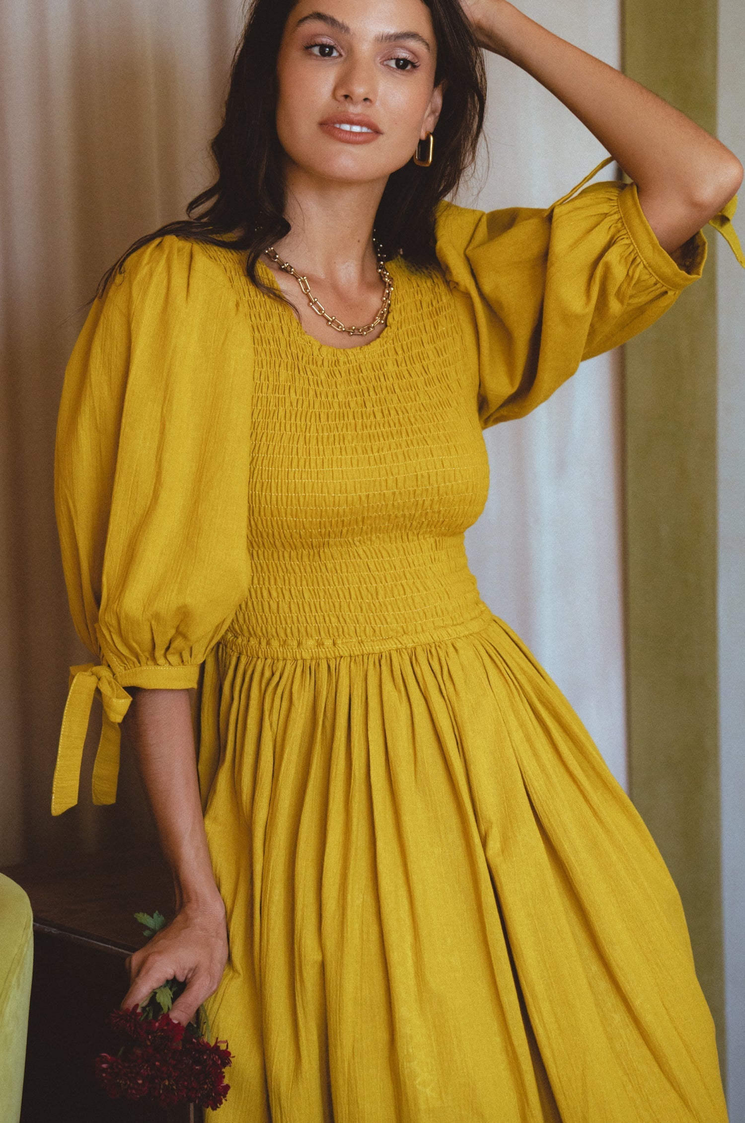 Freya Smocked Linen Midi Dress by Bali ELF