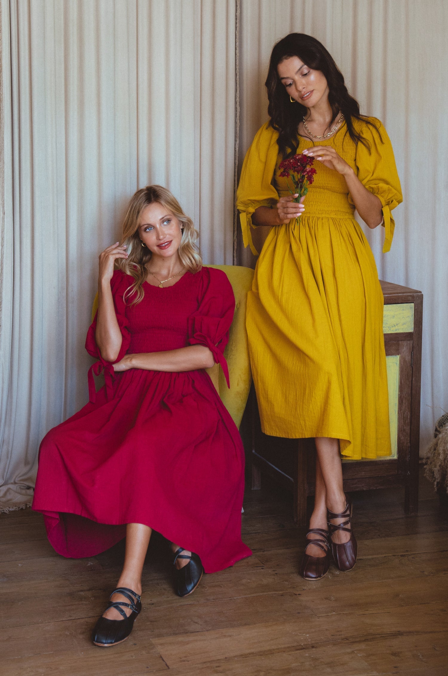 Freya Smocked Linen Midi Dress by Bali ELF