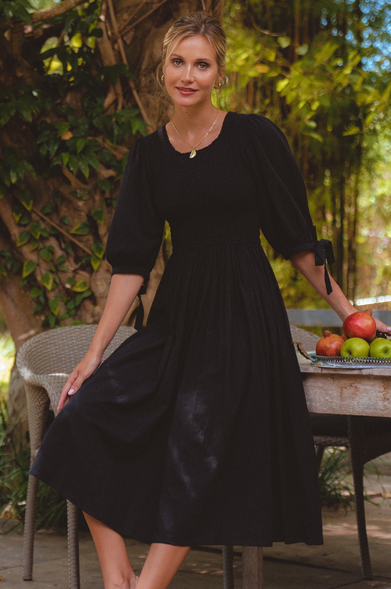 Freya Smocked Linen Midi Dress by Bali ELF