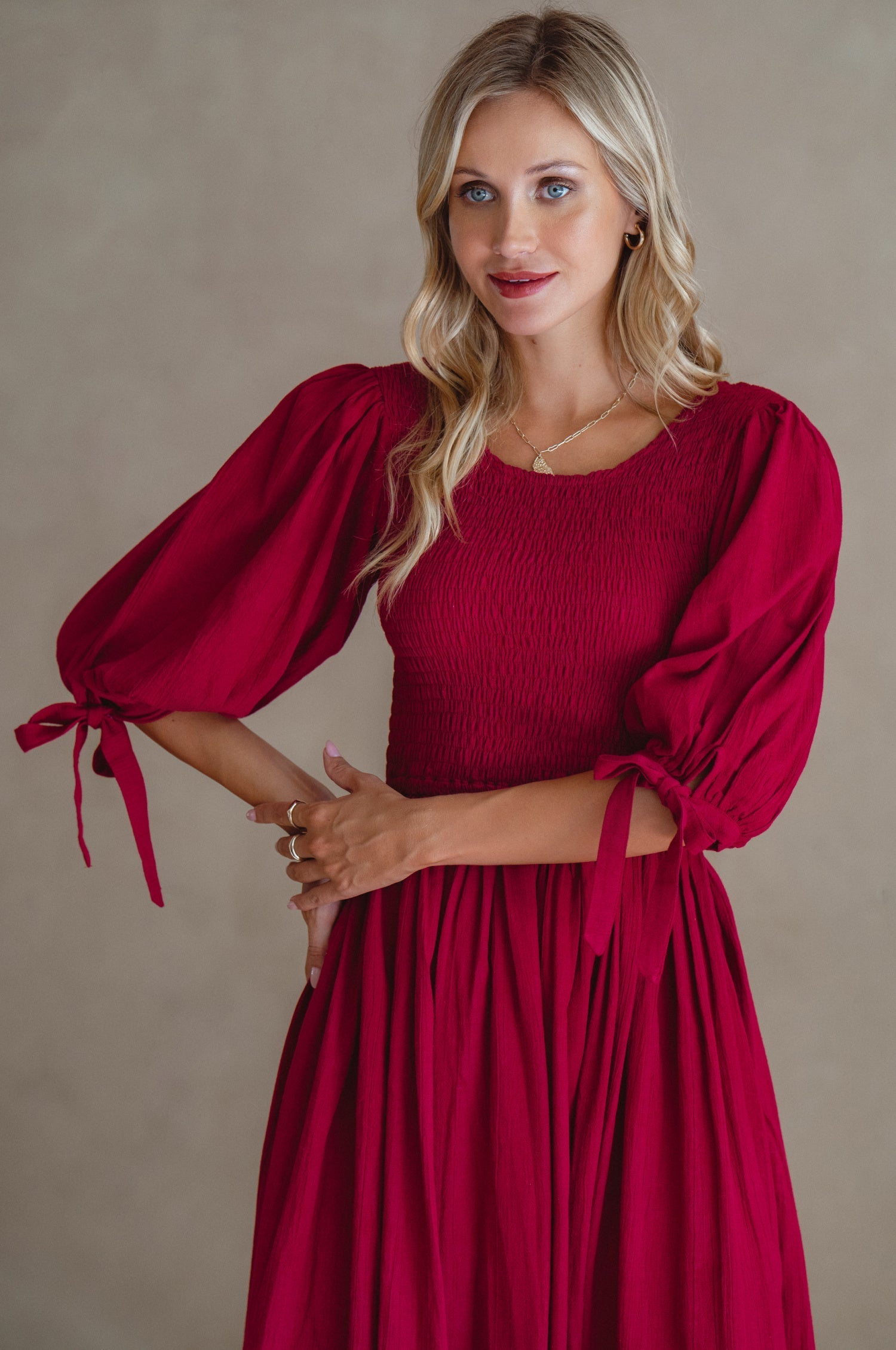 Freya Smocked Linen Midi Dress by Bali ELF