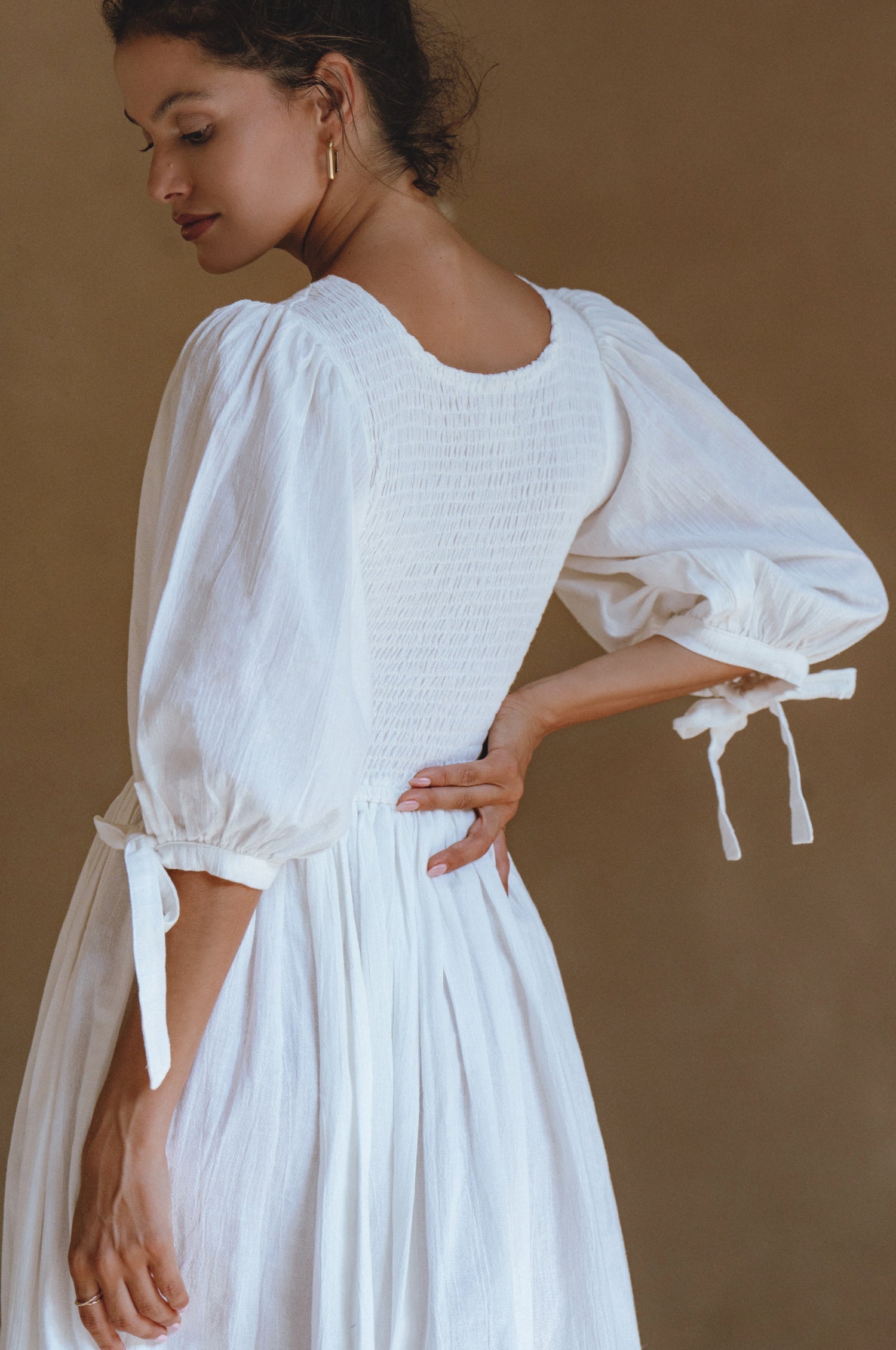 Freya Smocked Linen Midi Dress by Bali ELF