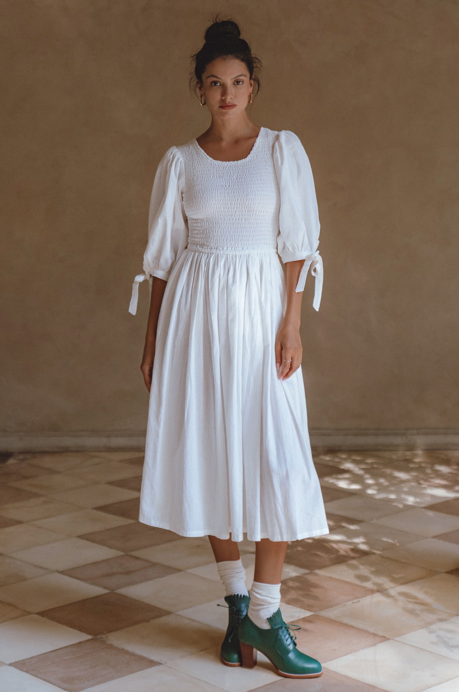 Freya Smocked Linen Midi Dress by Bali ELF