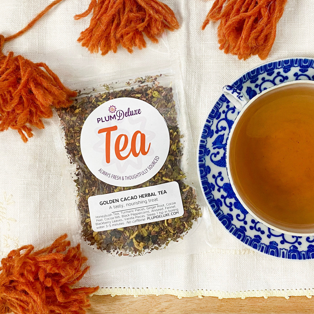 Golden Cacao Herbal Tea (Turmeric - Chocolate) by Plum Deluxe Tea