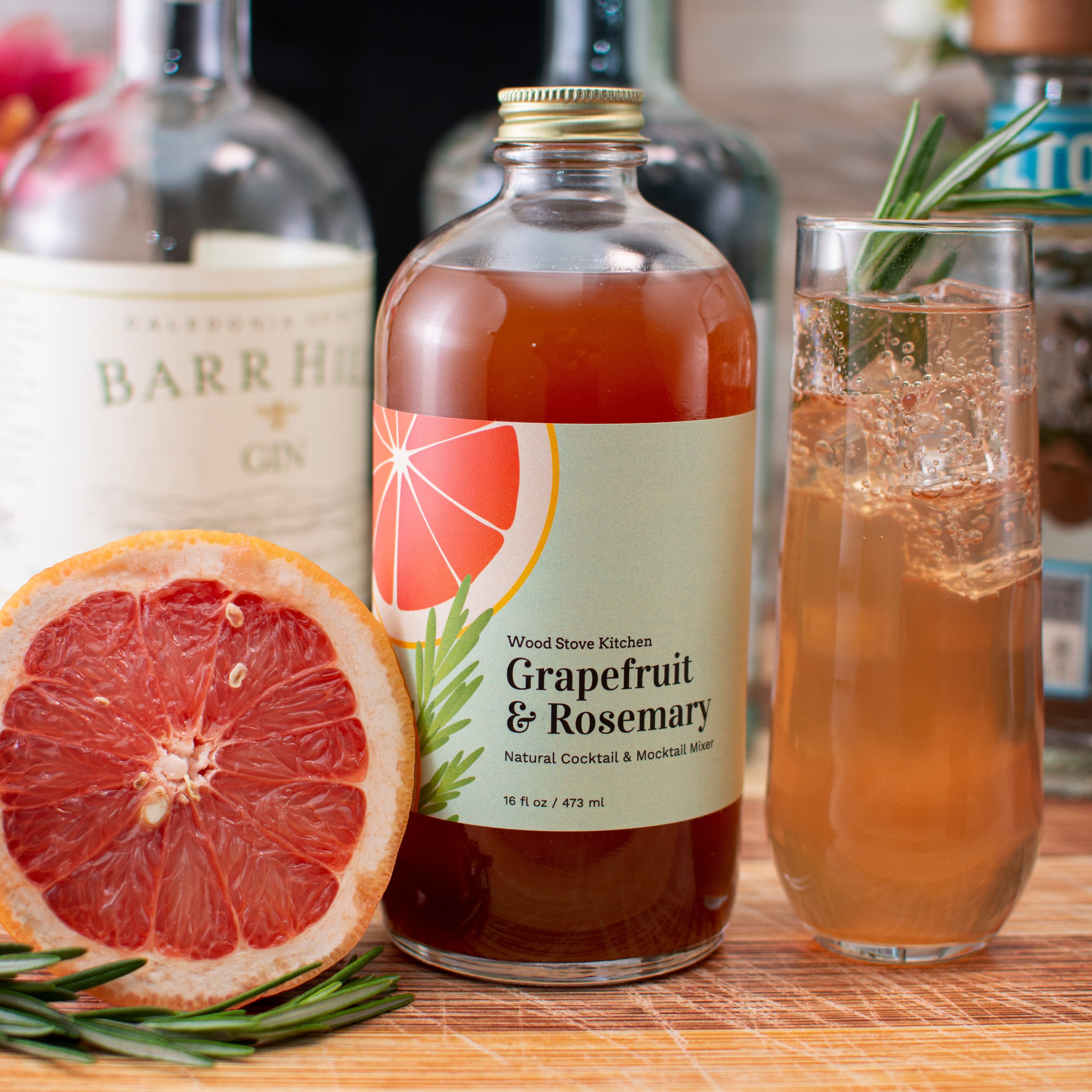 Grapefruit & Rosemary Cocktail-Mocktail Mixer, 16 fl oz by Wood Stove Kitchen