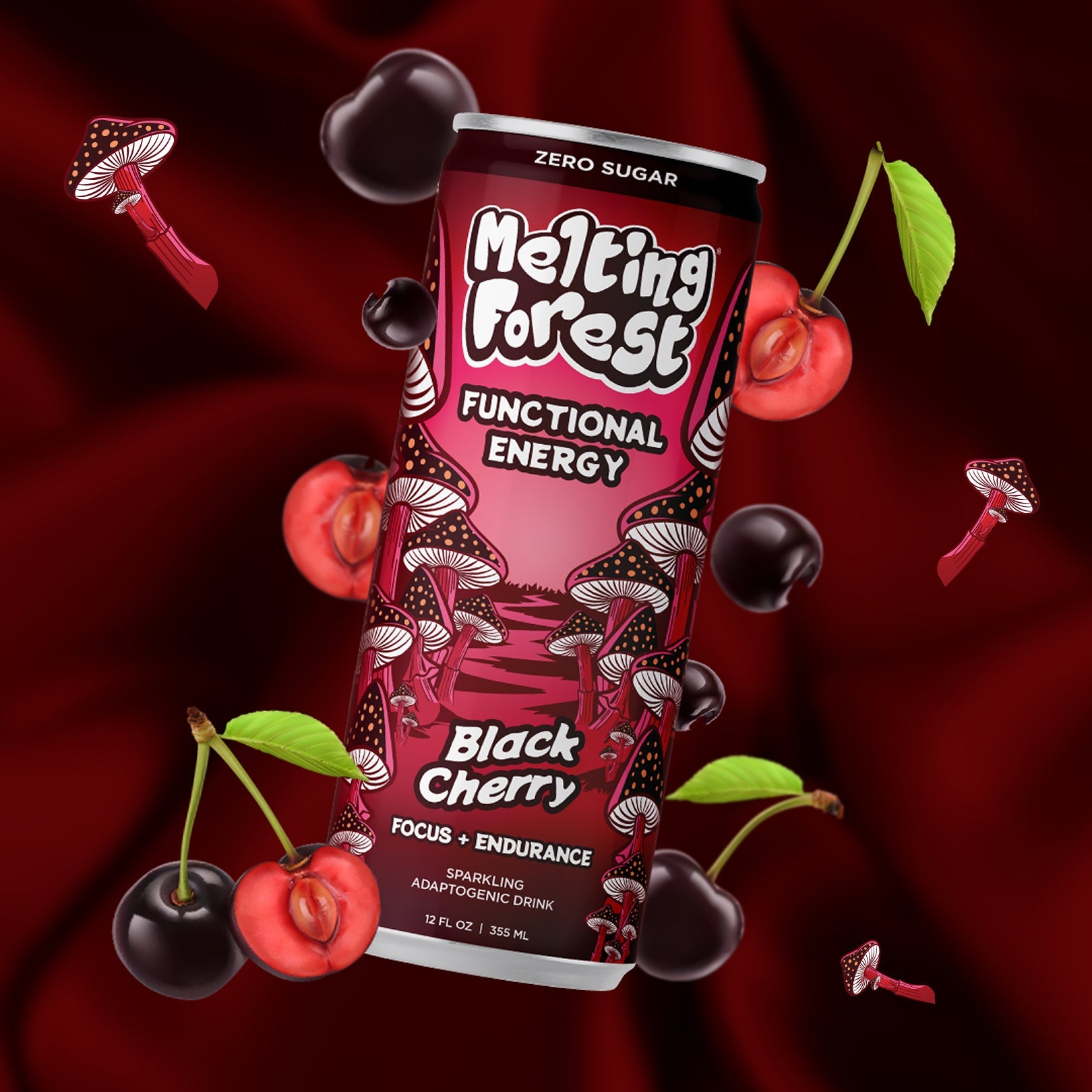 Mushroom Energy Drink 12 Pack - Black Cherry by Melting Forest