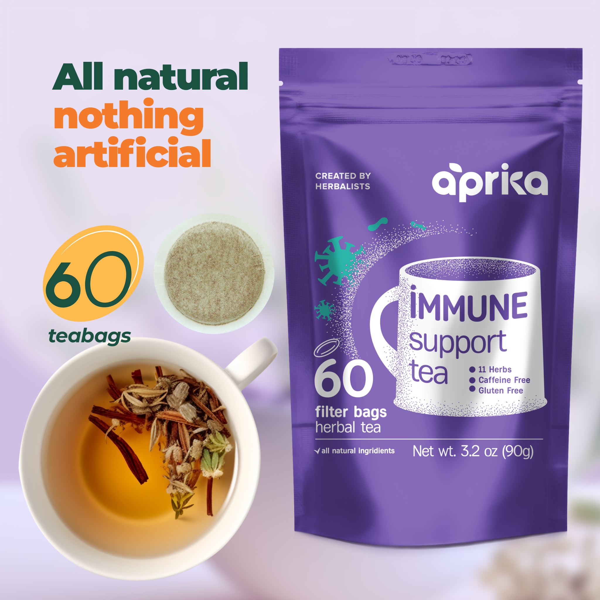 Immune System Support Herbal Tea, 60 Bags by Aprika Life