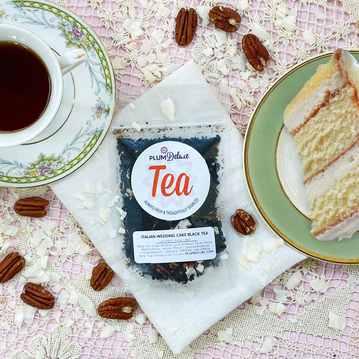 Italian Wedding Cake Blend Dessert Tea (Caramel - Coconut - Pecan) by Plum Deluxe Tea