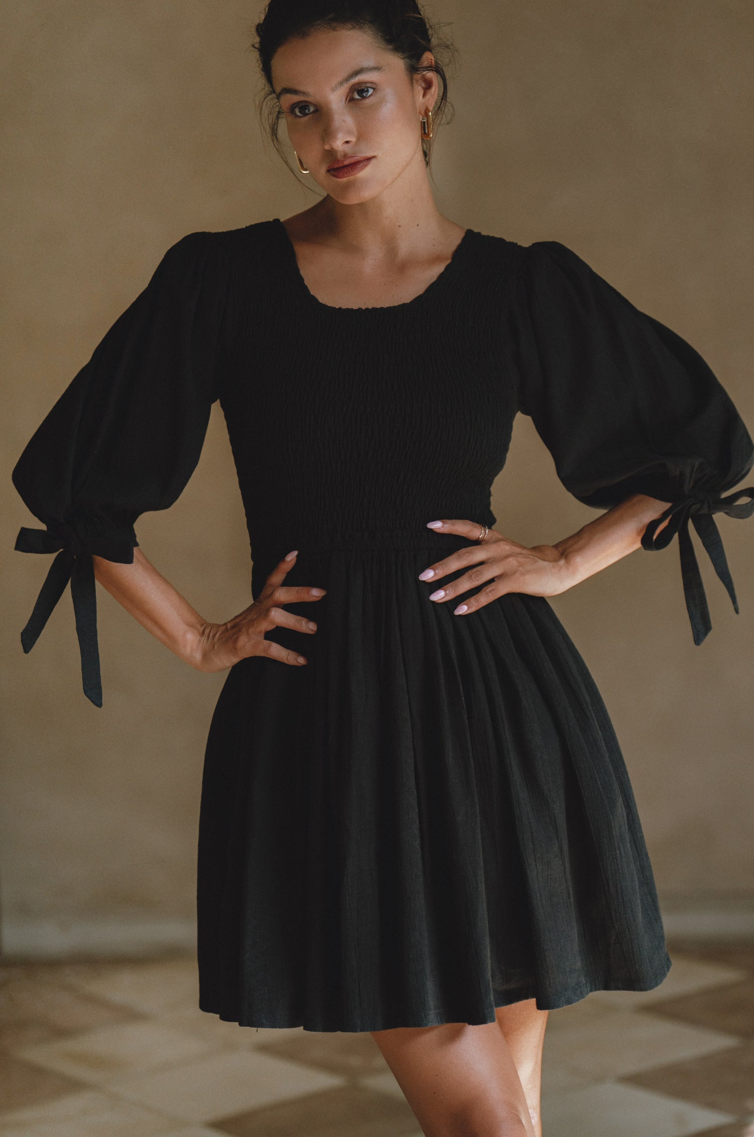 Jolie Puff Sleeve Linen Mini Dress by Bali ELF