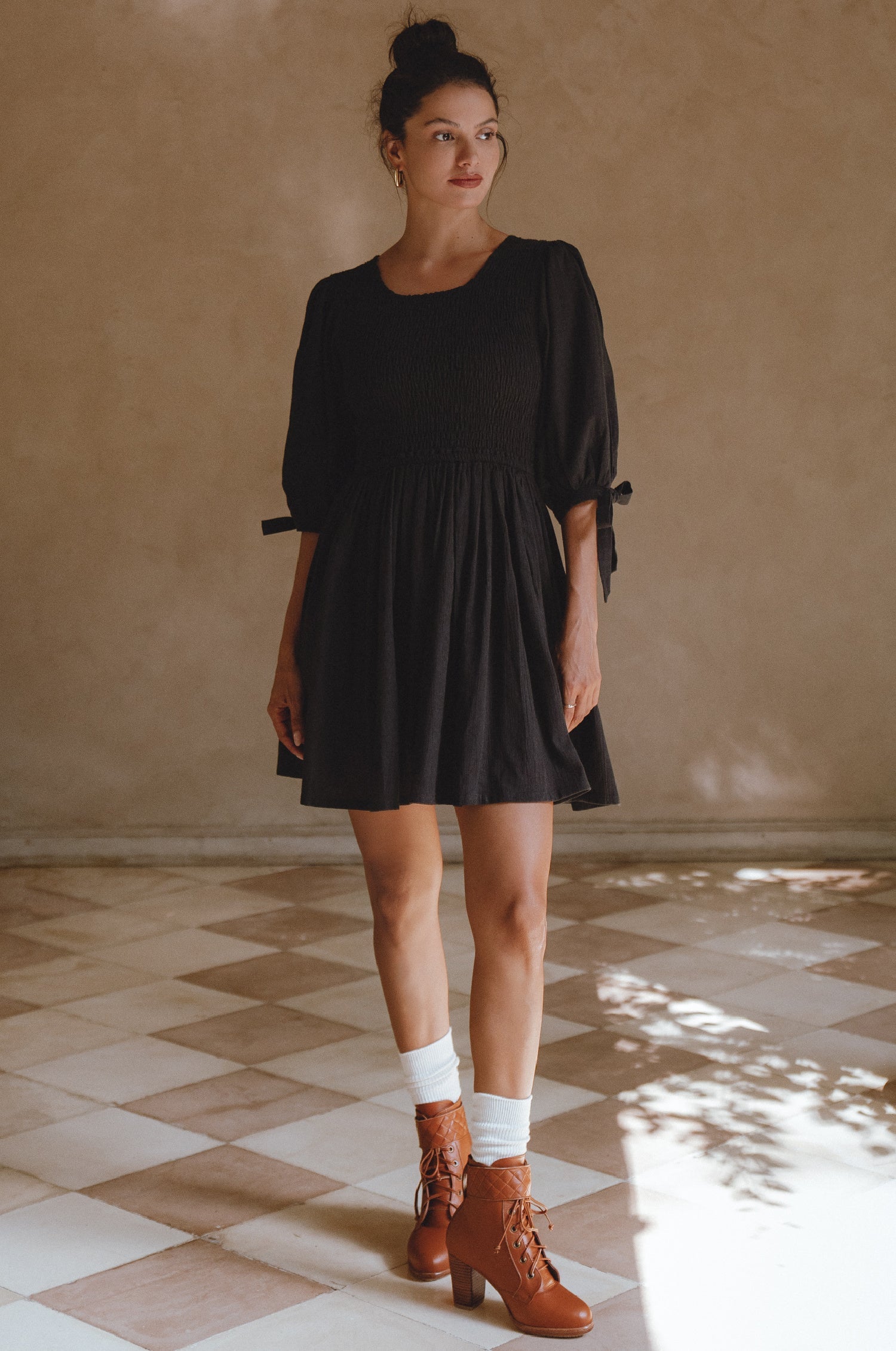Jolie Puff Sleeve Linen Mini Dress by Bali ELF