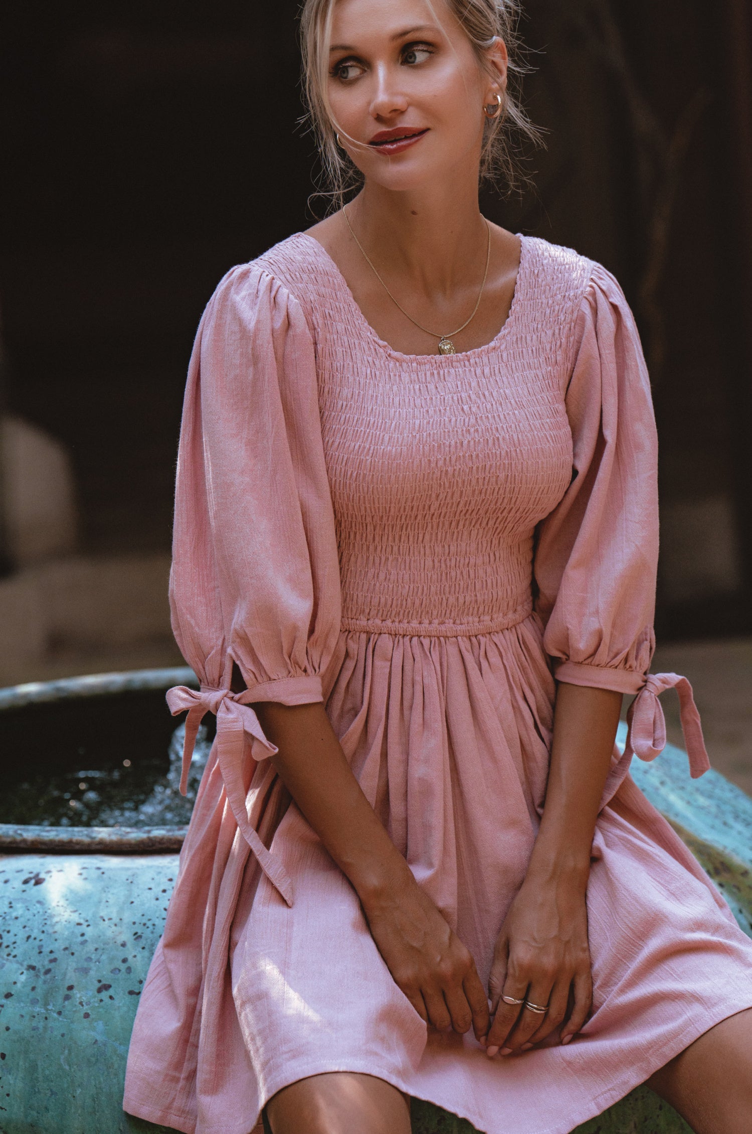 Jolie Puff Sleeve Linen Mini Dress by Bali ELF