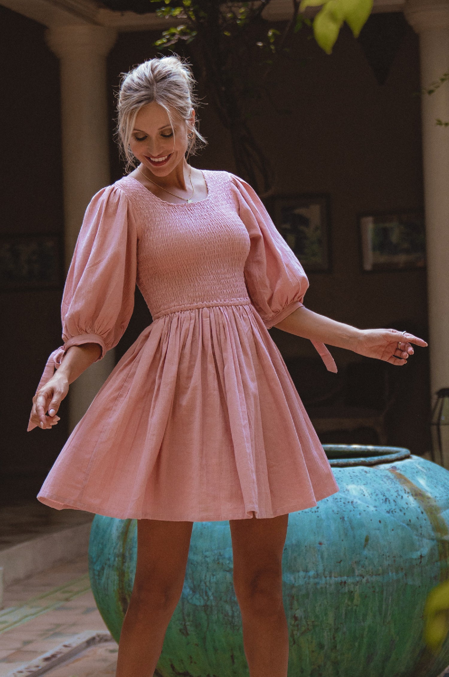 Jolie Puff Sleeve Linen Mini Dress by Bali ELF